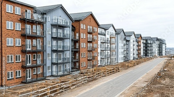 Fototapeta Row of modern apartment buildings under construction.
