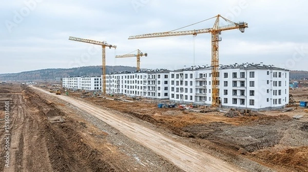 Fototapeta Construction site with apartment buildings under construction.