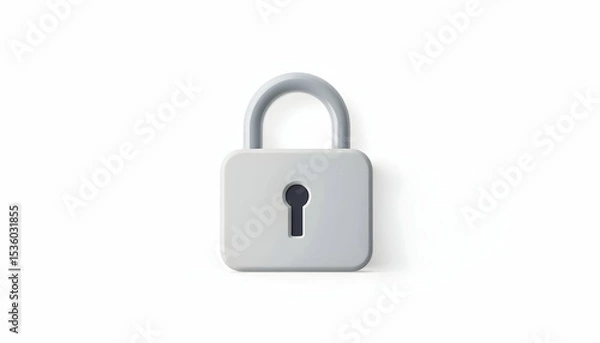 Fototapeta Gray Padlock Isolated on White Background Security Concept