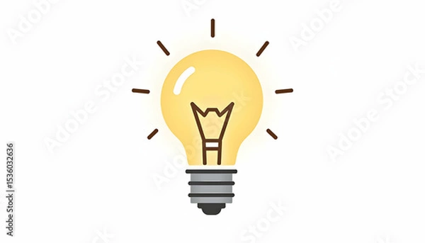 Fototapeta Glowing Lightbulb Icon on White Background with Radiating Light