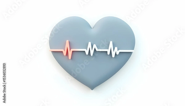 Fototapeta Heart with Pulse Line on White Background Health Concept