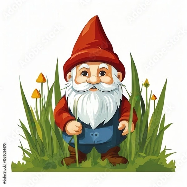 Fototapeta an AI Image Generator, Cheerful Garden Gnome Sitting in Decorative