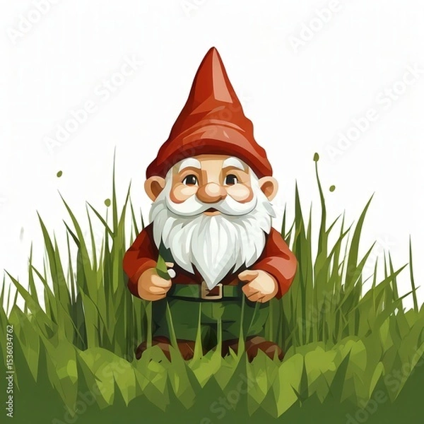 Fototapeta an AI Image Generator, Cheerful Garden Gnome Sitting in Decorative