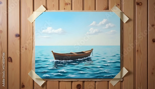 Obraz Boat Painting on Wall with Ocean and Sky View Art
