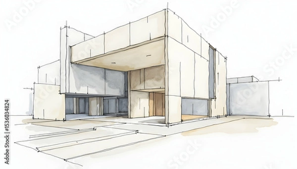 Obraz Building Sketch with Clean Architectural Design and Sharp Lines