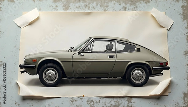Obraz Classic Car on Paper Background Vintage Style Automotive