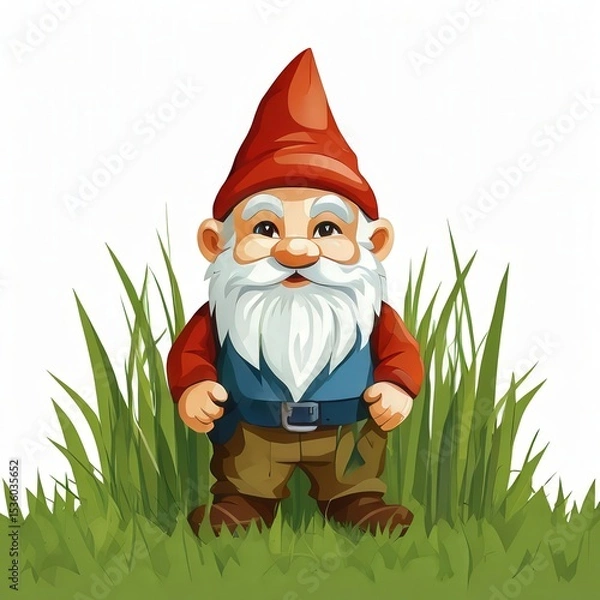Fototapeta an AI Image Generator, Cheerful Garden Gnome Sitting in Decorative