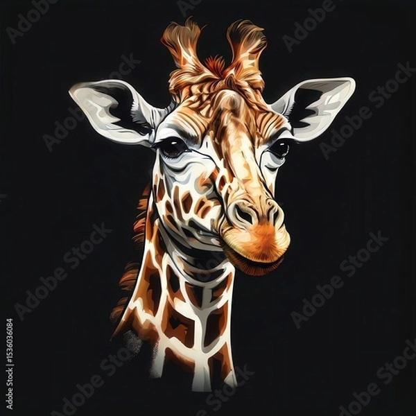 Obraz an AI Image Generator, Close-Up Portrait of a Smiling Giraffe on