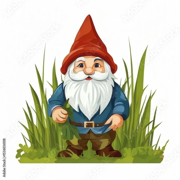 Fototapeta an AI Image Generator, Cheerful Garden Gnome Sitting in Decorative