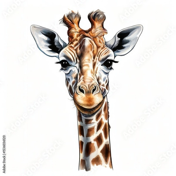 Fototapeta an AI Image Generator, Close-Up Portrait of a Smiling Giraffe on