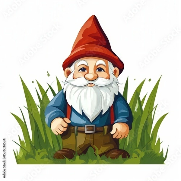 Fototapeta an AI Image Generator, Cheerful Garden Gnome Sitting in Decorative