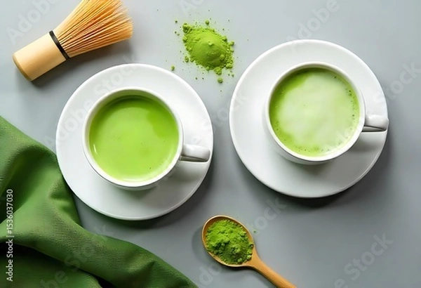 Obraz Generative AI captures the vibrant serenity of matcha tea ritual with modern flair