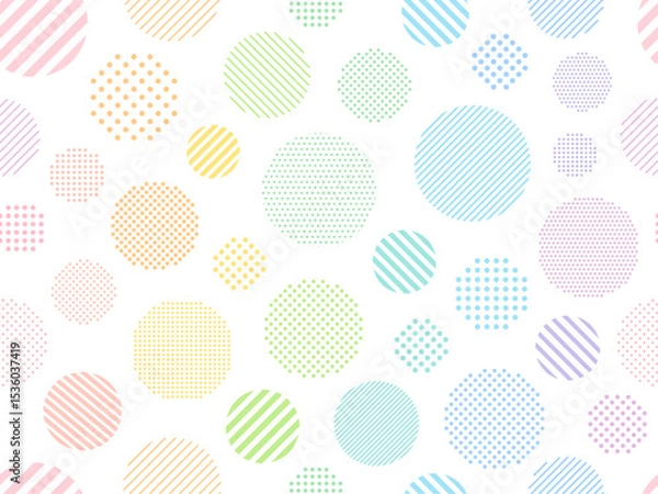 Fototapeta カラフルなドットとストライプ柄の円のパターン背景
