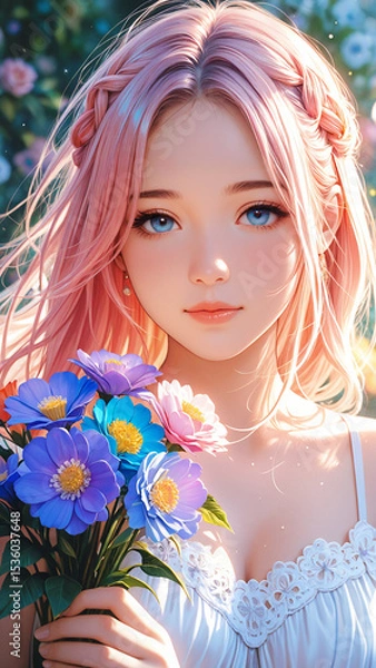 Obraz Generated digital illustration of a portrait of a beautiful girl in bright rim lighting setting.