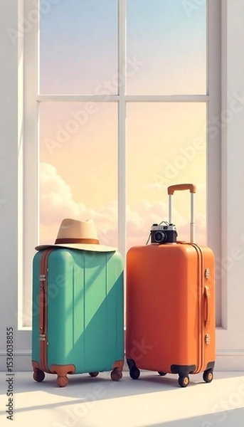 Obraz Generative AI Travel companions two suitcases ready for a new adventure
