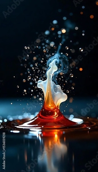 Obraz Generative AI Splashing liquid motion with smoke effect and water bubbles