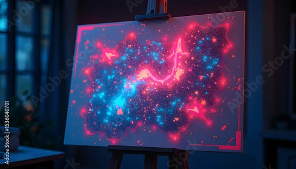 Obraz Artwork Displayed on Easel with Glowing Abstract Design