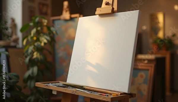 Obraz Artist's Easel with Blank Canvas Ready for Painting in Studio