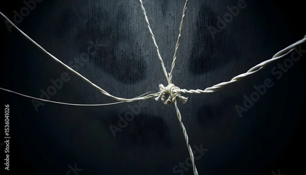 Obraz Rope Knot Against Dark Textured Background Intertwined Strands
