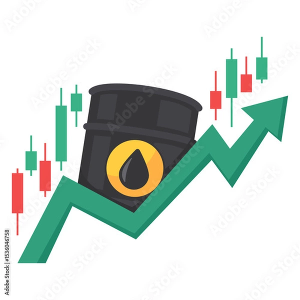 Obraz Oil Market Growth Concept with Rising Graph and Candlestick Chart Illustration on White Background