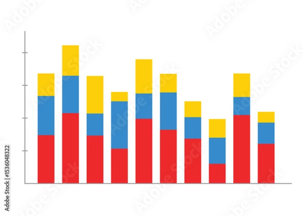Fototapeta Business chart for infographic graph diagram in three colors combination, yellow, blue and red