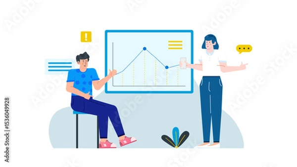 Obraz Two people analyzing growth chart. Perfect for business presentations, financial reports, teamwork concepts, strategy discussions, and investment pitches.
