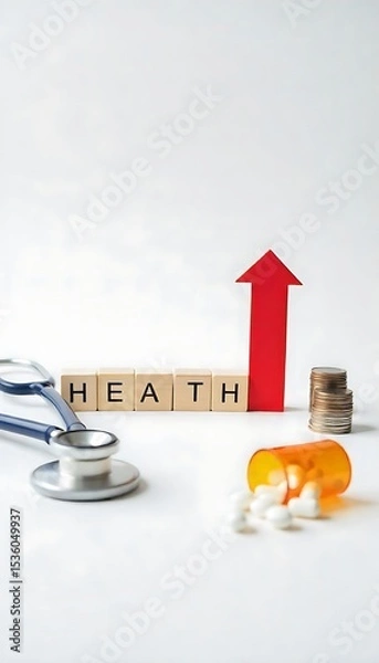 Obraz Generative AI : Ascending Health Costs concept with Stethoscope and Medication