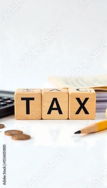 Obraz Generative AI Tax time with calculator, pencil and money preparation