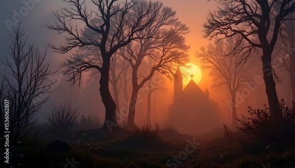 Fototapeta high quality, an atmospheric scene with fog and soft lighting adding mystery and depth.