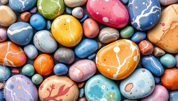 Fototapeta high quality, stylized watercolor of rounded stones in vibrant colors, abstract and gentle, minimal detail