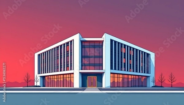 Fototapeta high quality, a sleek illustration with clean lines and simplified shapes, highlighting the building's form.