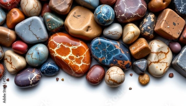 Fototapeta high quality, photorealistic digital painting of polished stones, high contrast, vibrant natural colors, minimal background