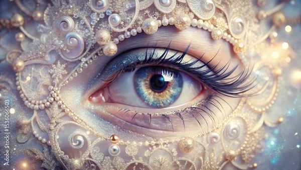 Obraz Close-up of a Sparkling Eye Adorned with Intricate, Gilded Filigree and Pearls
