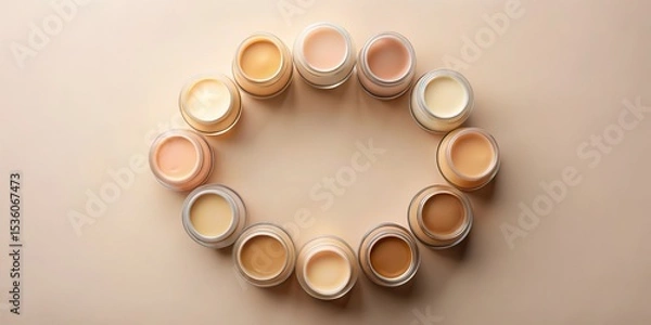 Obraz A Circle of Diverse Foundation Shades, Arranged for a Beauty Product Presentation