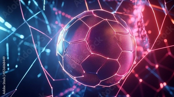 Fototapeta Futuristic Soccer Ball with Glowing Lines in a Networked Digital Space