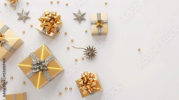 Obraz 3D Gift Box - shaped Decorations on White Background