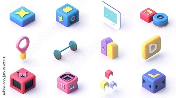 Obraz 3D Solid Icons on White Background