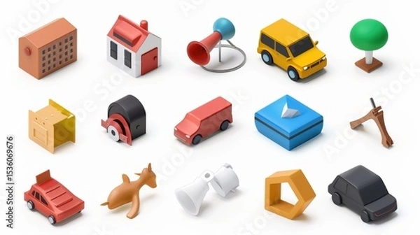 Obraz 3D Solid Icons on White Background