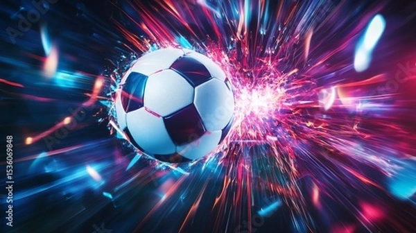 Fototapeta Dynamic Soccer Ball with Energy Trails, Abstract Background and Vibrant Colors