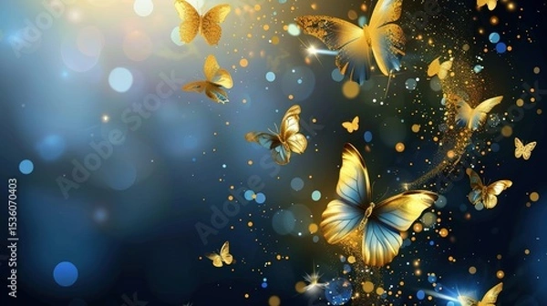 Obraz Blue - Gold Butterfly Background Picture