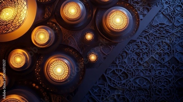 Fototapeta Intricate Glowing Orbs on a Patterned Surface, creating a captivating abstract visual