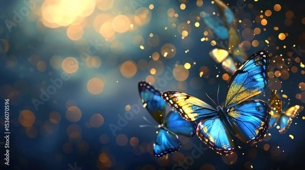 Obraz Blue - Gold Butterfly Background Picture