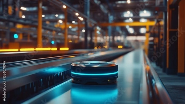 Fototapeta Automated Industrial Mobile Robot Moving on Conveyor Belt in Factory Setting