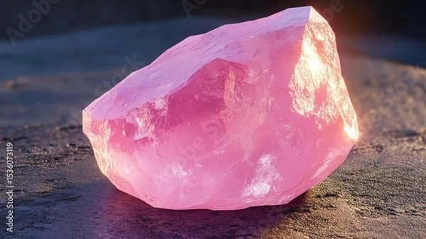 Obraz Pink gemstone rests on dark surface
