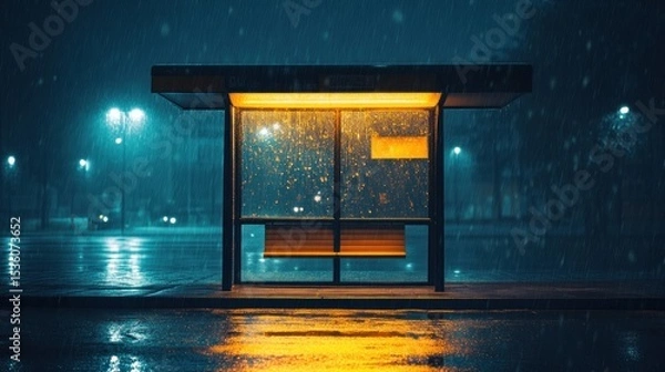 Obraz Night Bus Stop in Snowfall