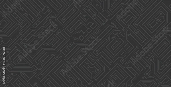 Fototapeta Seamless technology circuit board on black background.