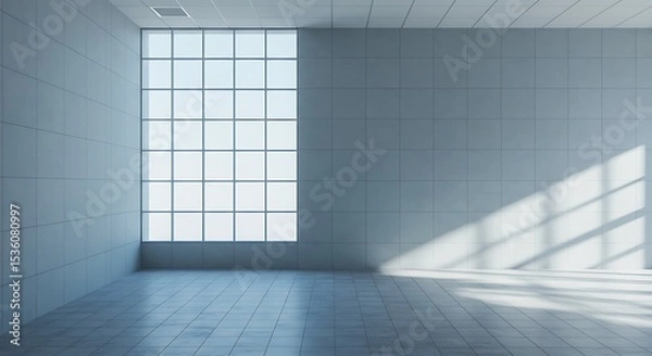 Obraz Empty space office interior with square pattern window, wall and tiles