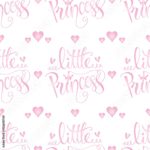 Fototapeta Seamless pattern with  little princess hand lettering poster quote on white background