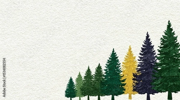 Fototapeta Row of stylized evergreen trees in various shades.