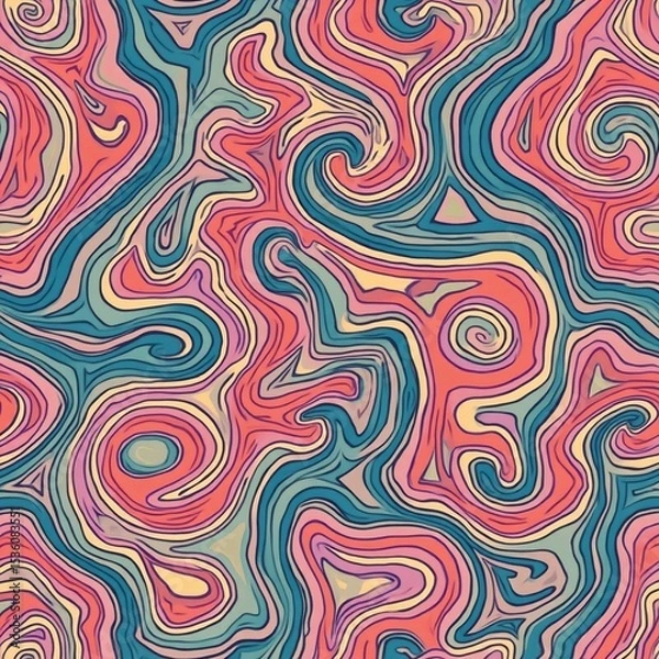 Fototapeta pastel vintage Psychedelic swirl groovy pattern. Psychedelic retro wave wallpaper. Liquid groovy background